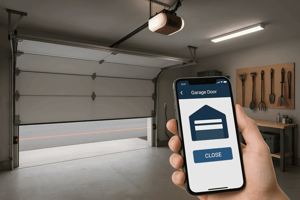 Garage Door Types in Sherman, TX: Local Favorites and Their Advantages 3 Smart technology controlling modern garage doors with a smartphone app for convenience and security.